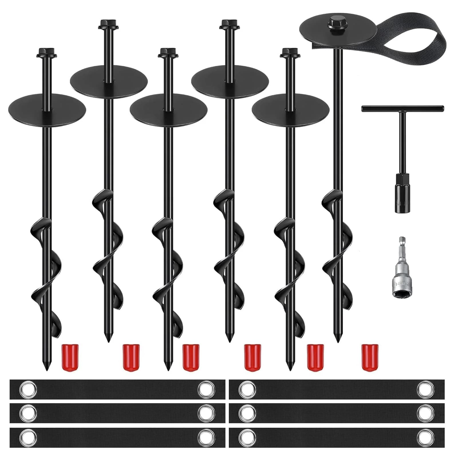 6 Set 12 '' Trampoline anchors Pali for trampoline Anchorage kit ground sand poles for rear wind for camping with belt straps