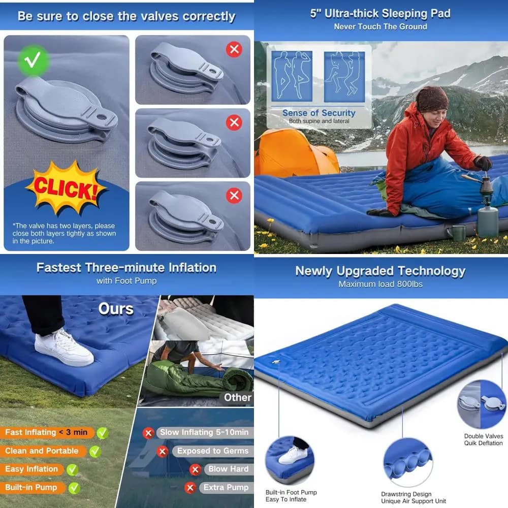 Double Sleng Camping Inflatable Mat, 6''' Extra Thickness for 2 Persons with Integrated Pump, Waterproof, for Hiking