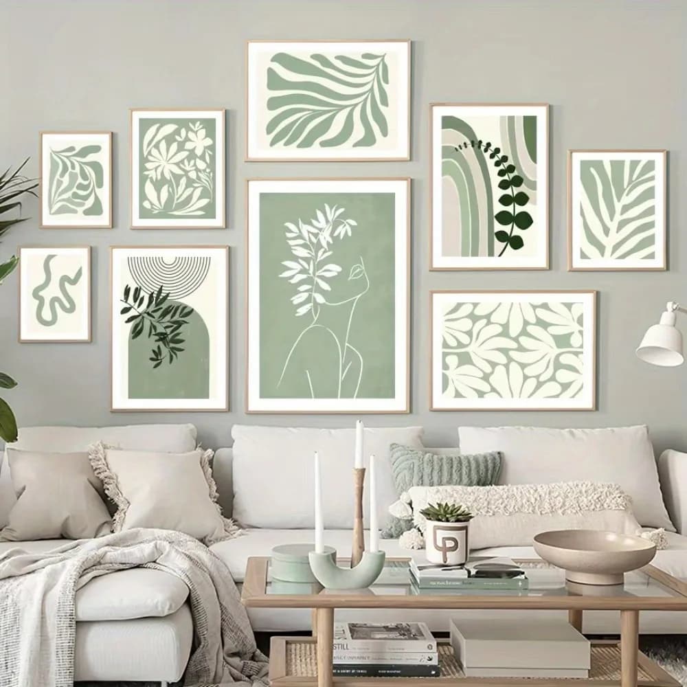 1pc Frameless Bohemian Green Leaves and Flowers Abstract Canvas Art Printing,Living Room,Bedroom or Office Wall Decoration