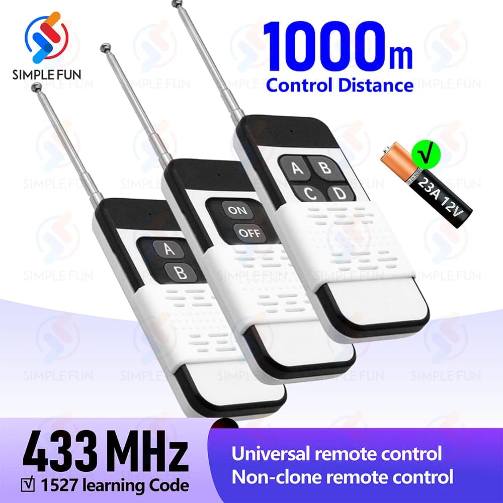 Trasmettitore universale a lunga distanza 433 Mhz 1000 metri (NON clone) Telecomando RF 1/2/4 CH 1527 Codice di apprendimento Telecomando