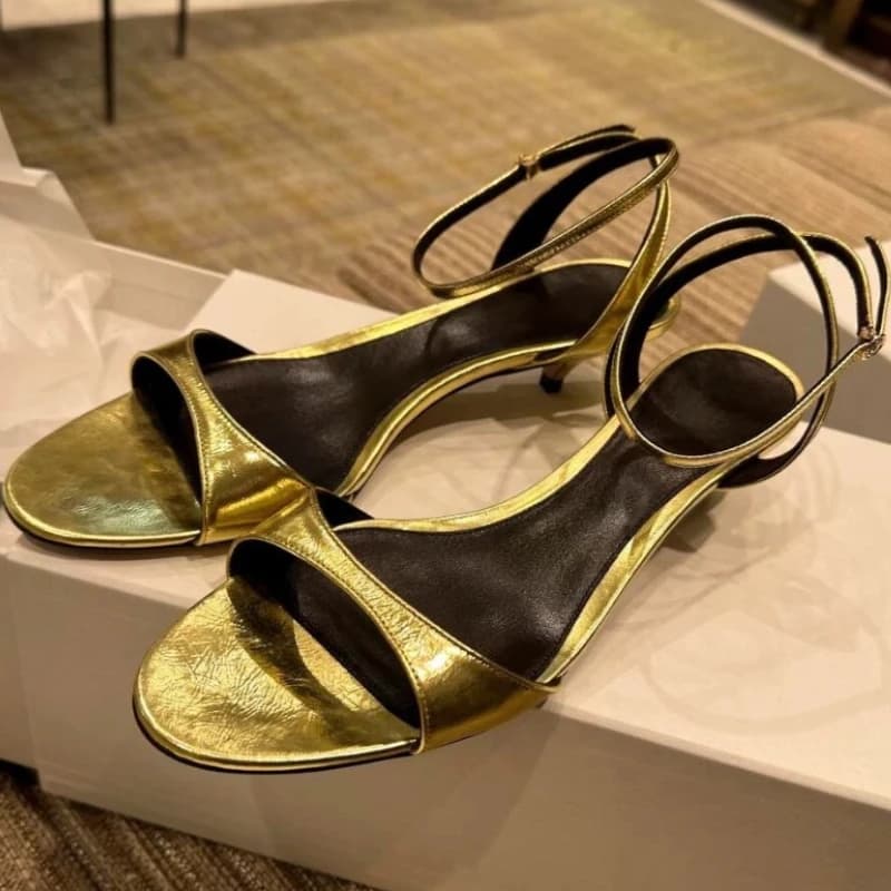 Fashion Round Ankle Strap Sandals with High Heel Sexy Tip Open Heel Kitty Shoes Signed Beach Sandals For Summer Vacation