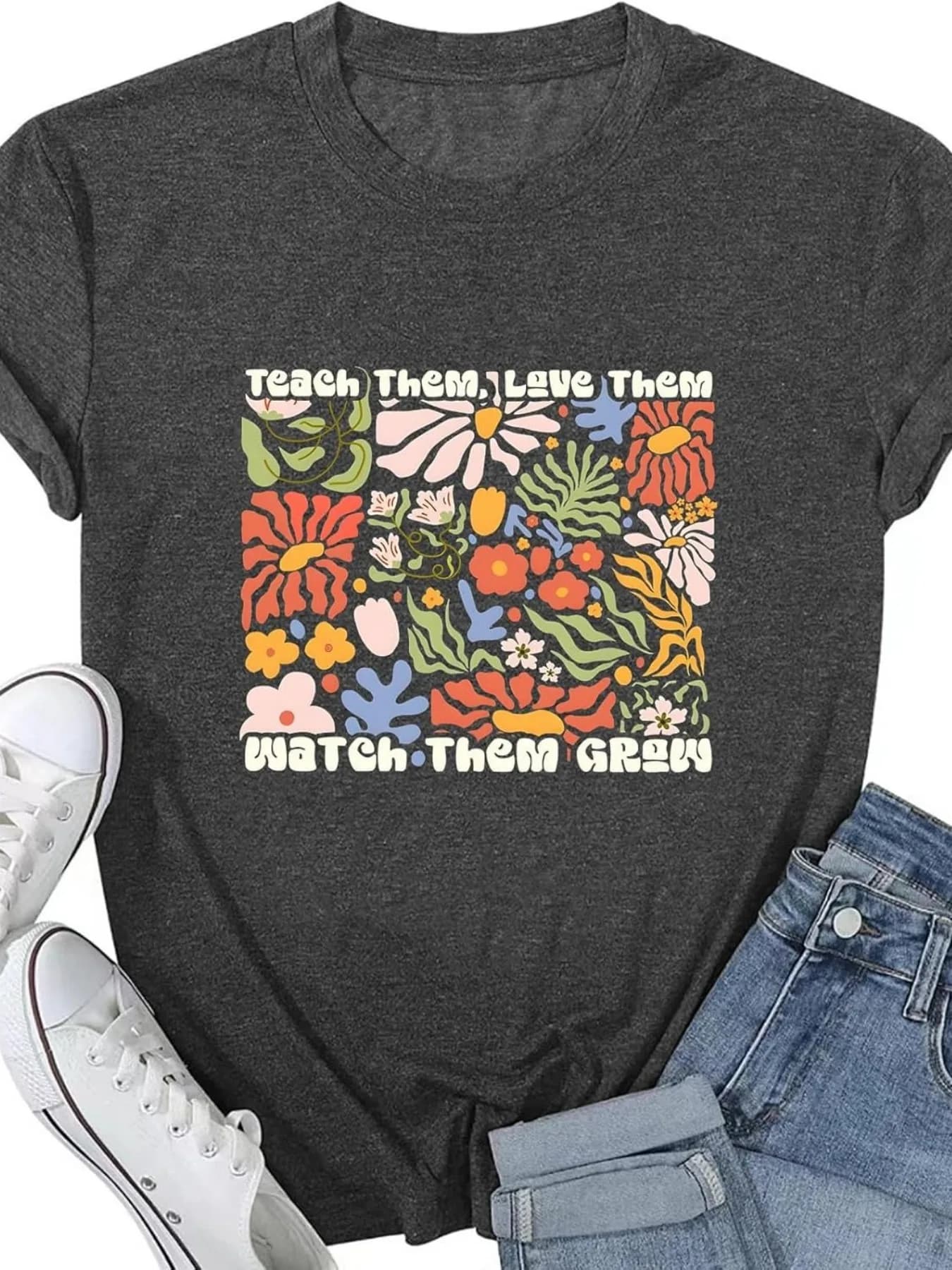 Plus size women's short sleeve T-shirt Teach Them Love Them Watch Them Grow Everyday comfortable versatile style summer outfit