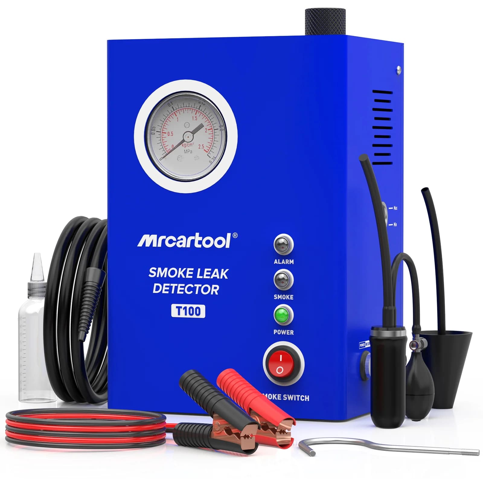 MR CARTOOL T100 Macchina del Fumo per Auto, Rilevatore di Perdite EVAP, Test del Sistema di Tubi del Carburante, Macchina del Fumo Automobilistica per Rilevamento Perdite