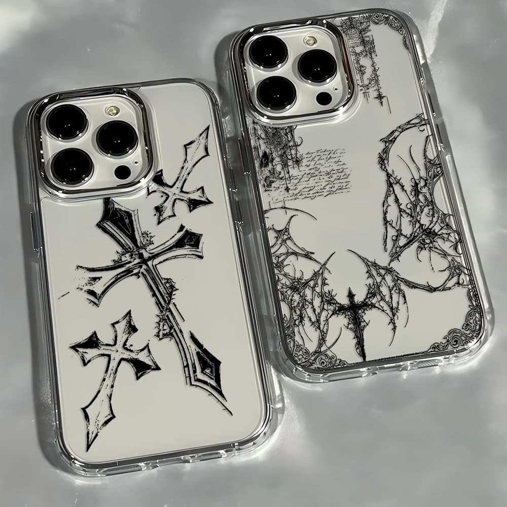 Cover Morbida Gotica Scura con Croce per iPhone 17 16e 16 15 14 13 12 11 mini Pro Max XR XSMAX 8 7 Air Plus