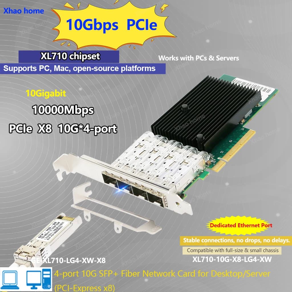 Scheda di rete in fibra PCI-E 10G SFP+ a 4 porte per chip Intel XL710 Server di livello industriale/Desktop NIC Vision Capture Soft Routing