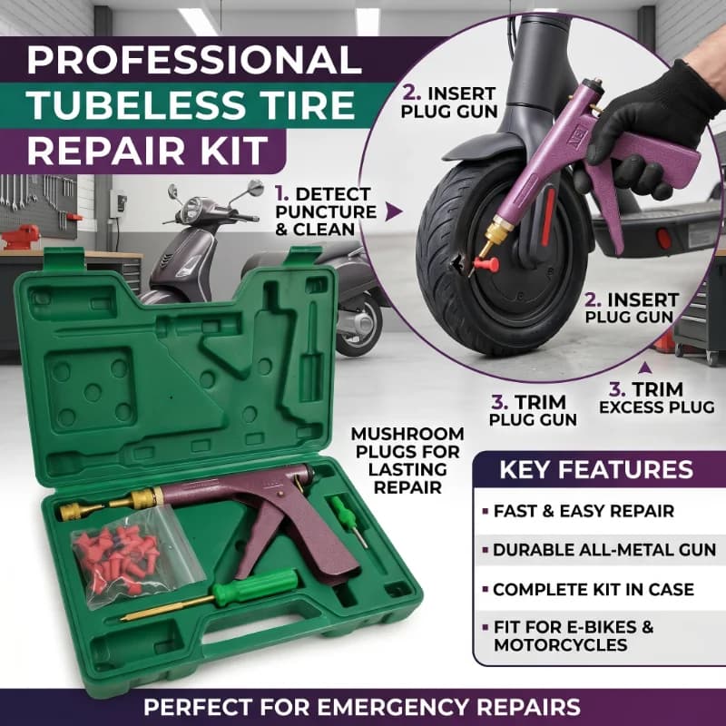 Hot Sale Motorcycle Fast Tire Repair Tools Kit Bike Tire Repair Puncture Plug Motorcycle Wheel Vacuum Gun Kit with Mushroom Nail