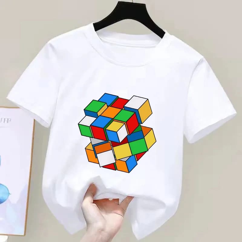 T-shirt per ragazzi, divertente maglietta con stampa grafica Magic Block, maglietta per bambini, abbigliamento casual estivo per ragazzi, maglietta carina per bambini, regalo di compleanno