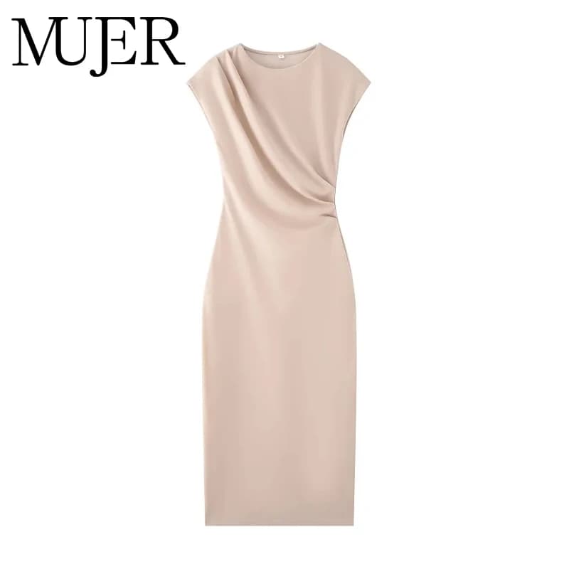 MUJER 2025 Ruched Short Dresses for Women Pink Sleeveless Mini Dress Woman Summer Evening Womens Dresses Holiday Beach Dresses