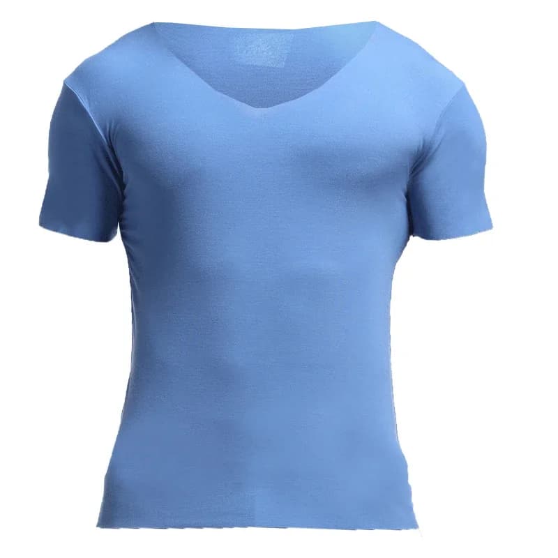 T-Shirt da Uomo Senza Cuciture a Collo a V - Strato Base Sottile a Mezza Manica in Tinta Unita