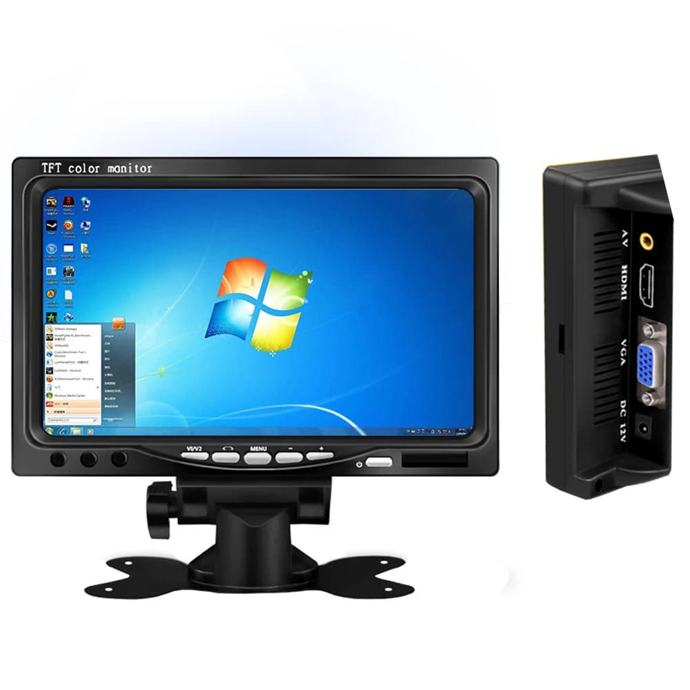 1024x600 7 Inch Small LCD Car Monitor with AV / VGA / HDMI input for Raspberry Pi / CCTV / PC