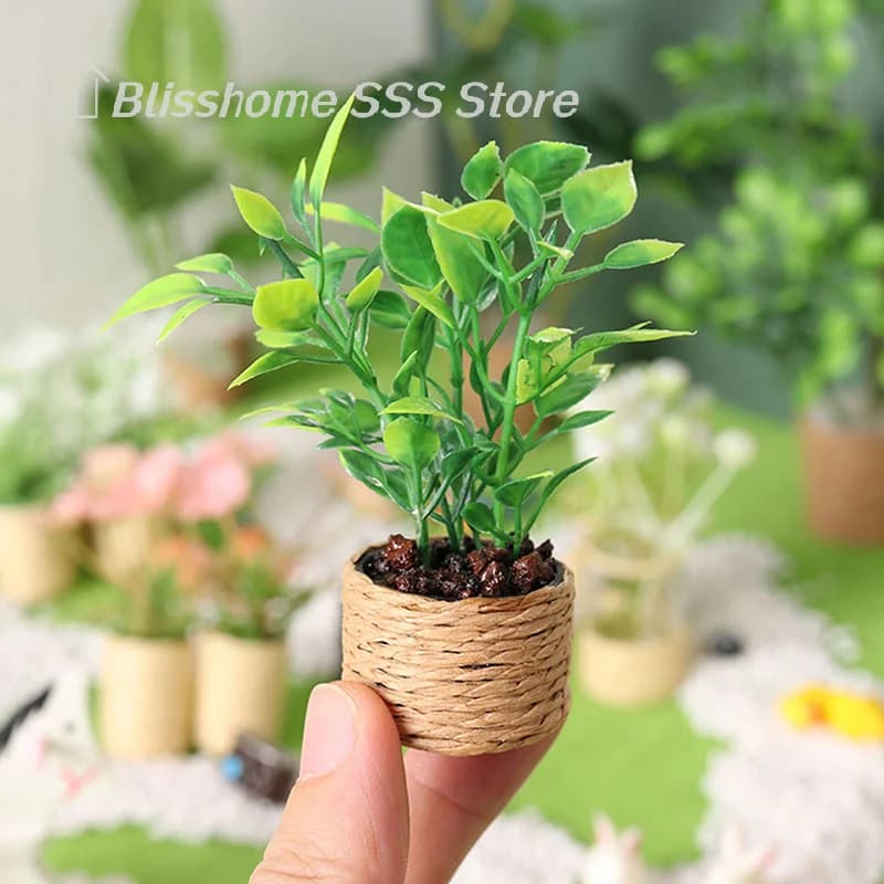 【S】1:12 Dollhouse Miniature Orange Tree Potted Green Potted Plants Home Garden Furniture Decor Toy for Dollhouse Decoration