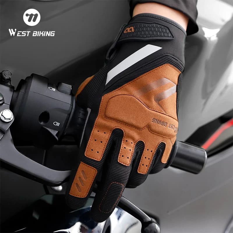 WEST BIKING Guanti da moto Guanti con dita intere ammortizzanti Touch screen unisex Guanti da ciclismo per sport all'aria aperta Accessori