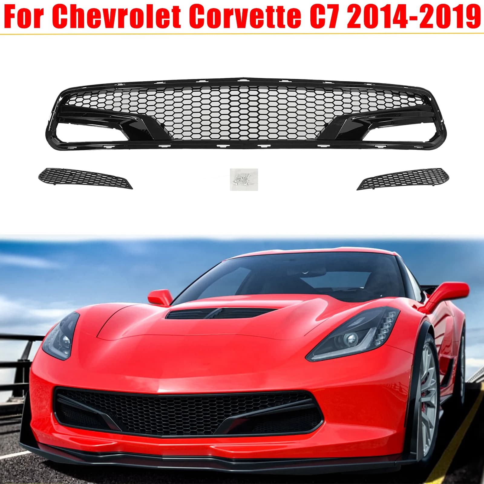 Griglia Inferiore Paraurti Anteriore per Chevrolet Corvette C7 2014-2019 Tutti i Modelli Z06/Grand Sport/Stingray Kit Carrozzeria in Plastica Nero Lucido