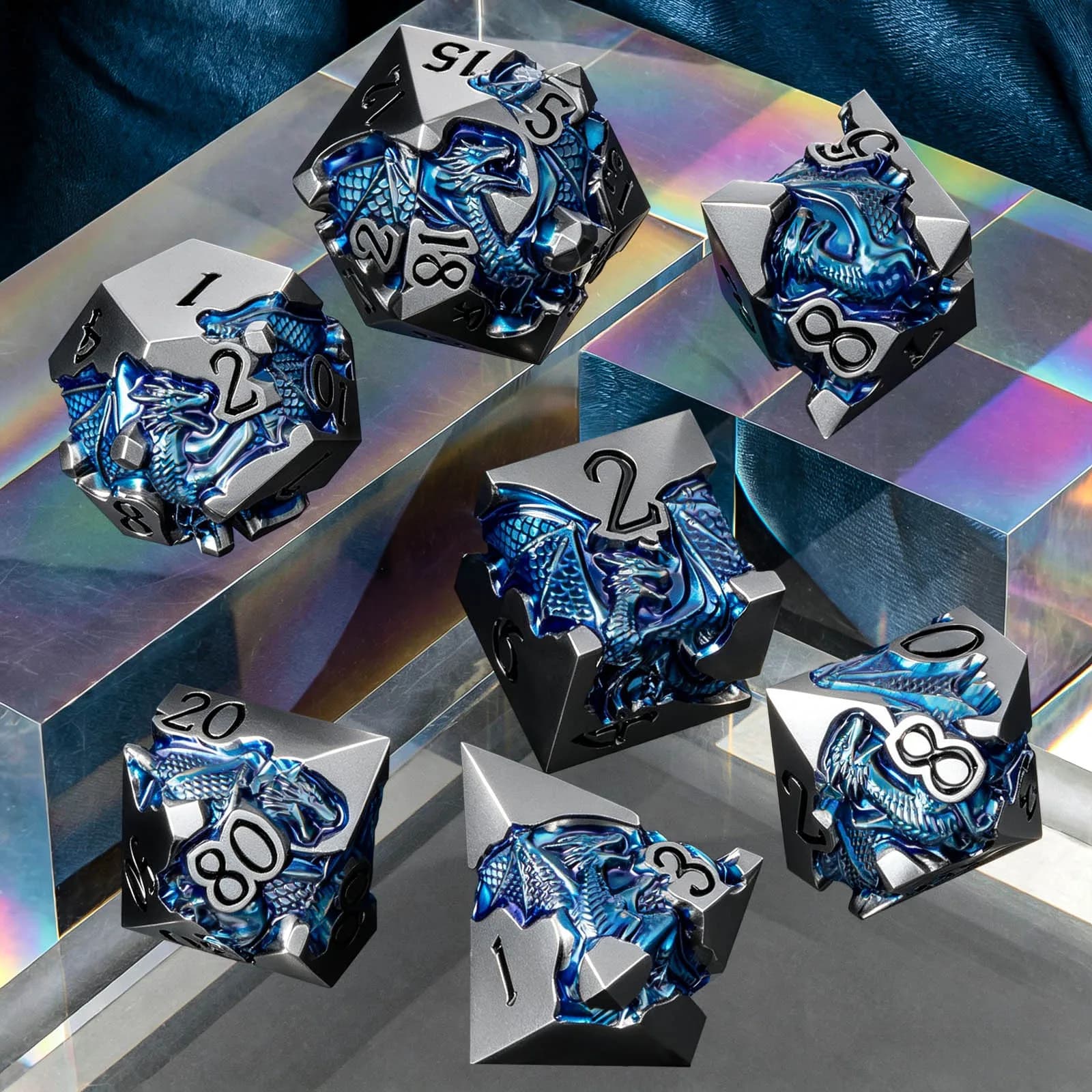 Dungeons and Dragons Dice Set for Role Playing Game, Polyhedral Metal Dice Set DND, D&D Dice Set D20 D12 D10 D8 D6 D4, Blue