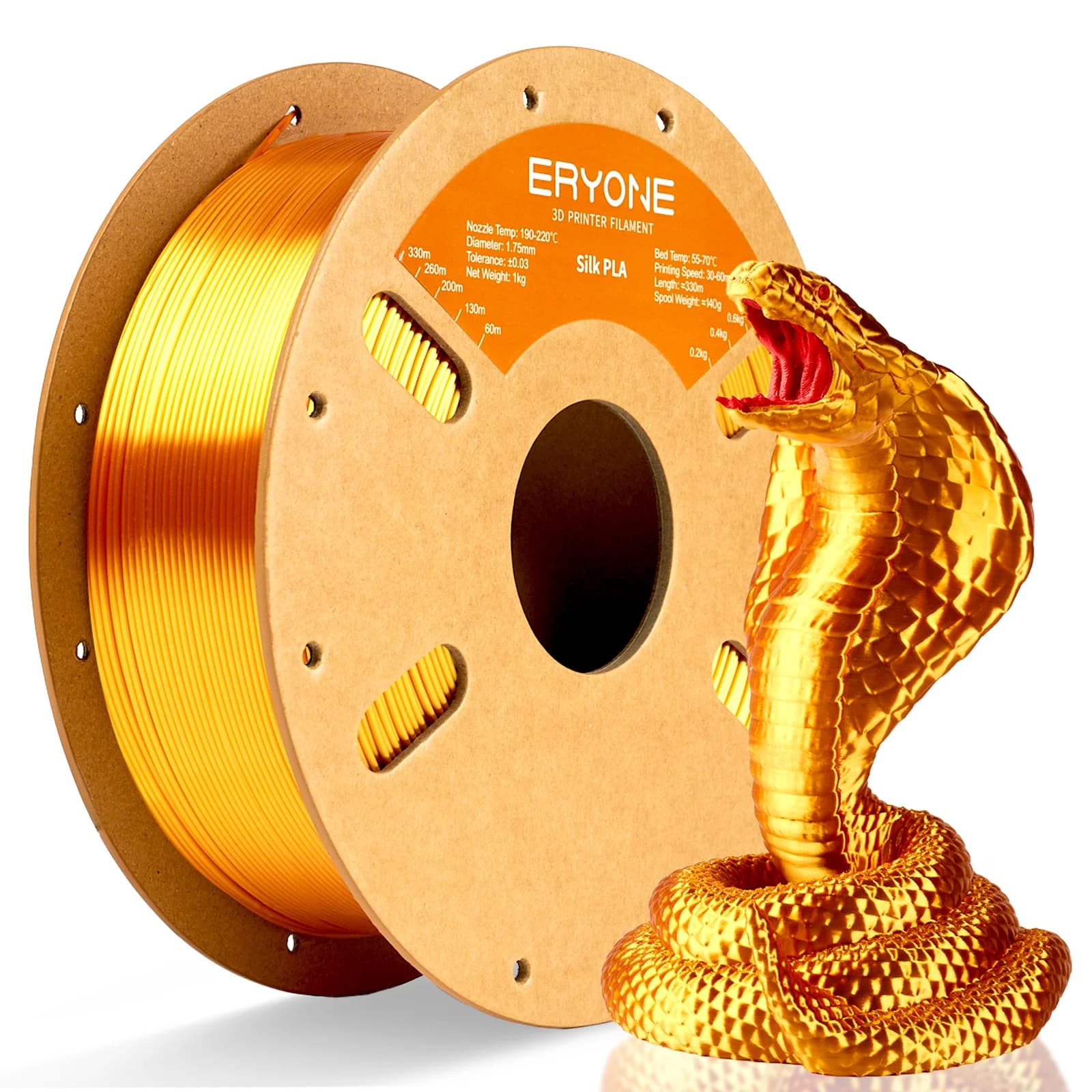 ERYONE 1kg Silk PLA Filament for 3D Printer 1.75mm +/- 0.03mm, Shiny Filament 1kg (2.1lbs)/Spool, Liquid Gold Compatible with most 3D printers