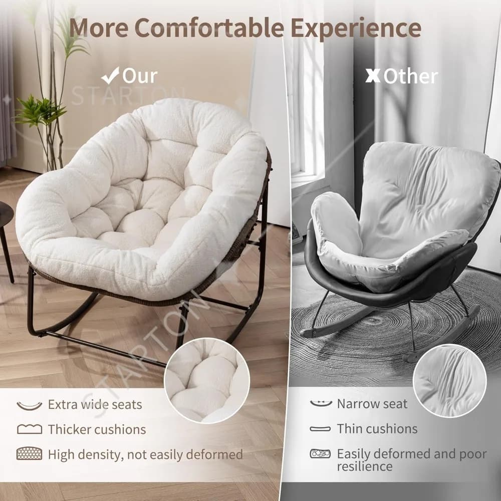 Sedie a dondolo da esterno per patio, sedia da roccia Papasan oversize per interni con cuscino imbottito in peluche - Uovo a dondolo