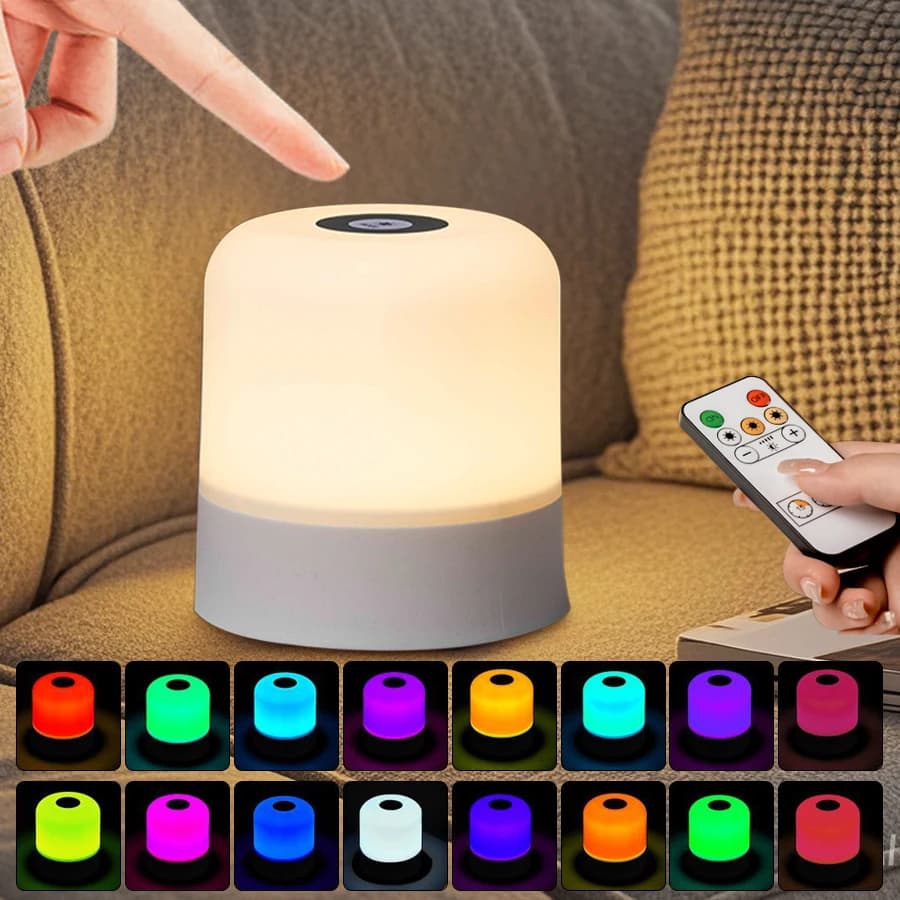 Luce notturna a LED ricaricabile con telecomando Lampada da tavolo con interruttore tattile per la lettura della camera da letto Colore RGB bianco dimmerabile portatile