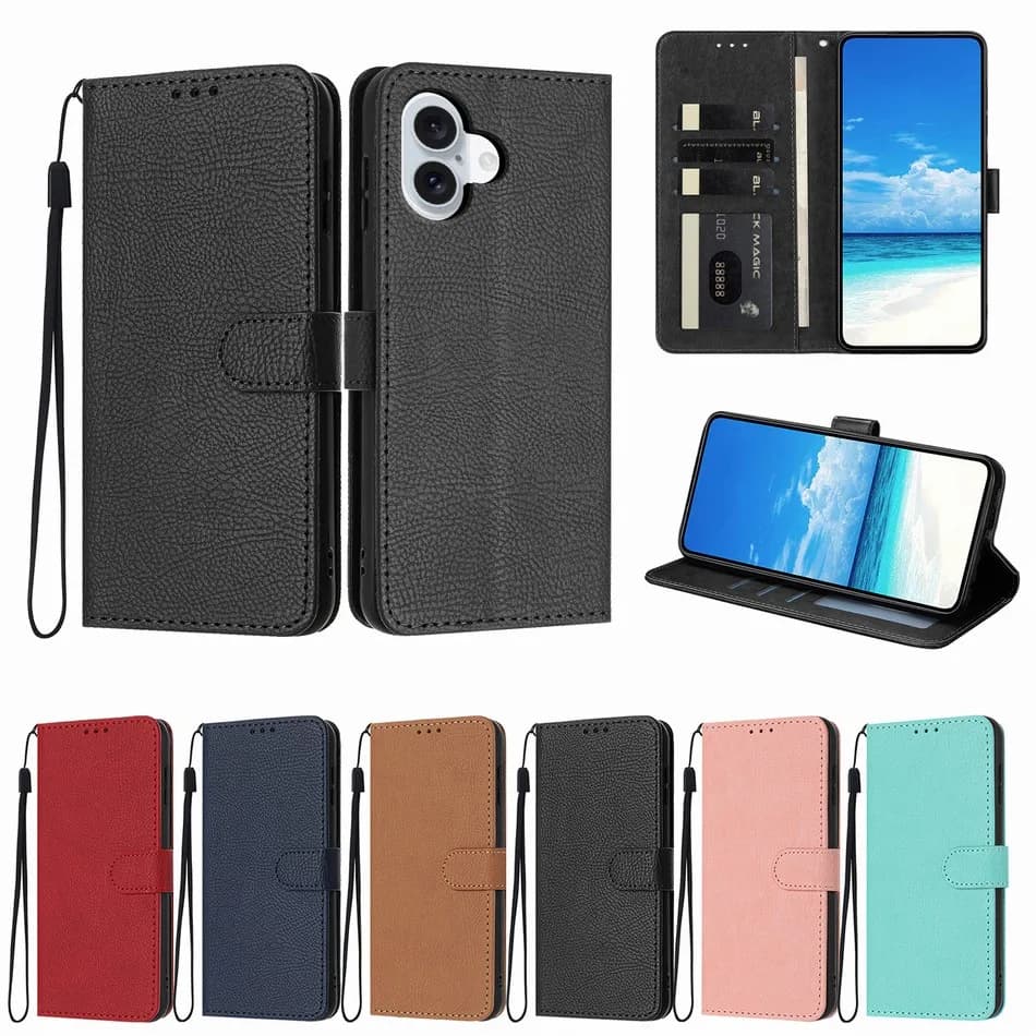 Leather case with litchi texture and cash compartments, for men and women, compatible with Huawei P50 P40 P30 P20 Pro P10 Plus P9 P8 Lite 2016 2017
