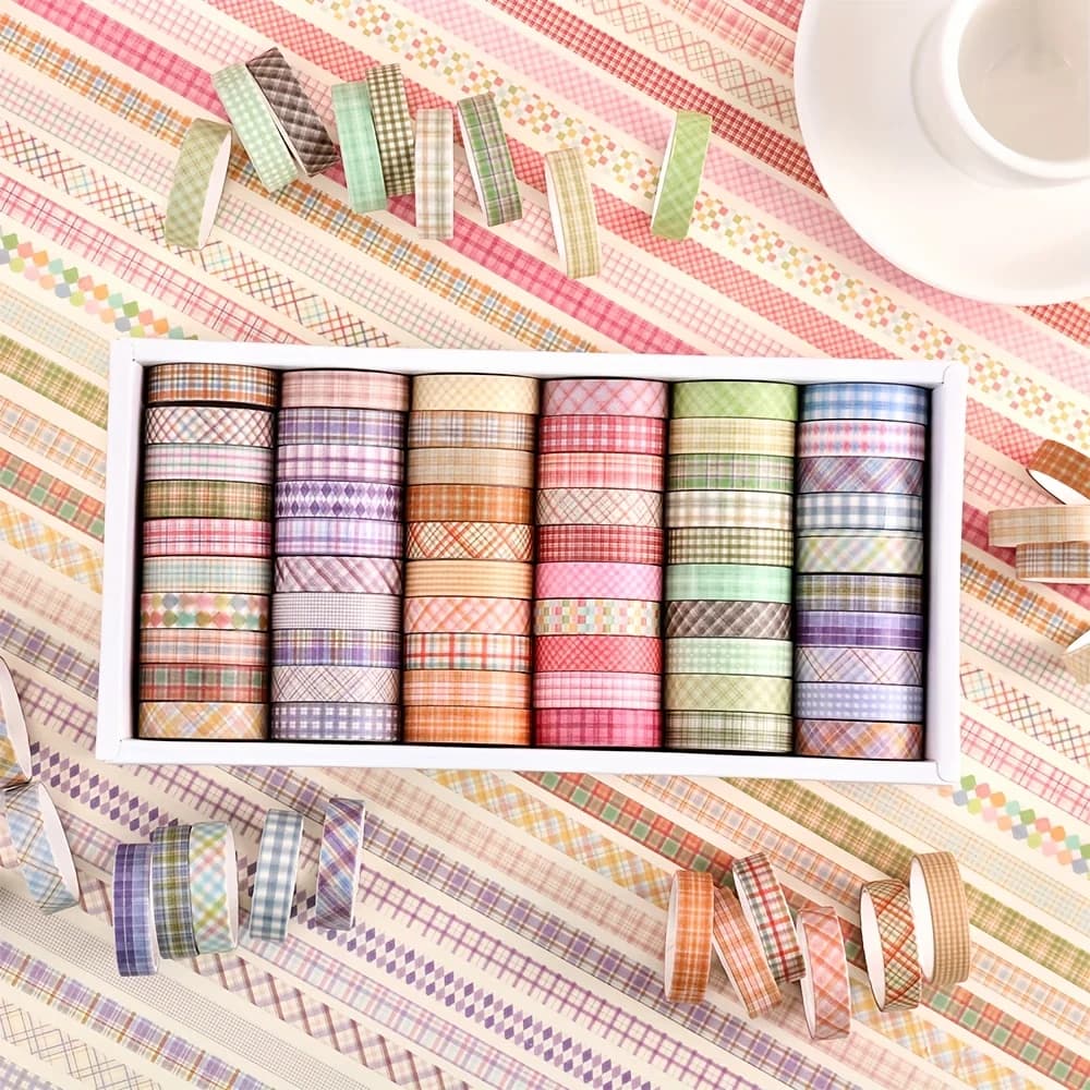 60 Rolls Vintage Washi Tapes Colorful Striped Decorative Decorative Masking Tapes Set for DIY Craft Journaling Scrapbooking