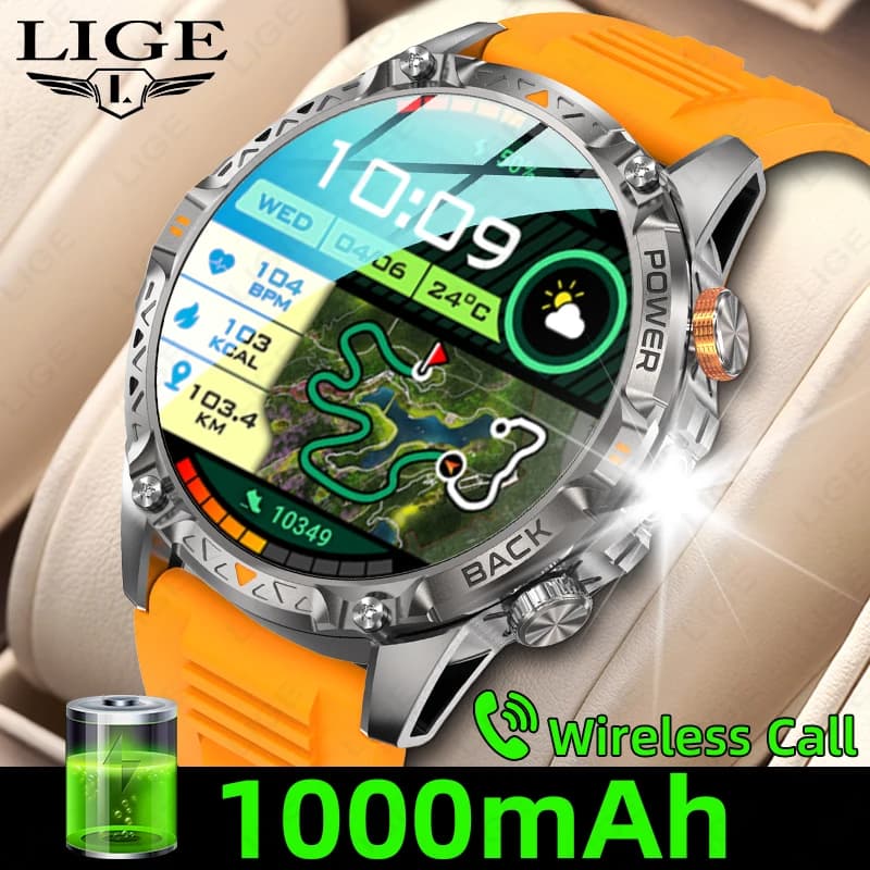 LIGE New Military Smartwatch for Men, Super Capacitive Battery 1000mAh, Sporty Bracelet for Outer, Cardiac Frequency Monitoring, Waterproof