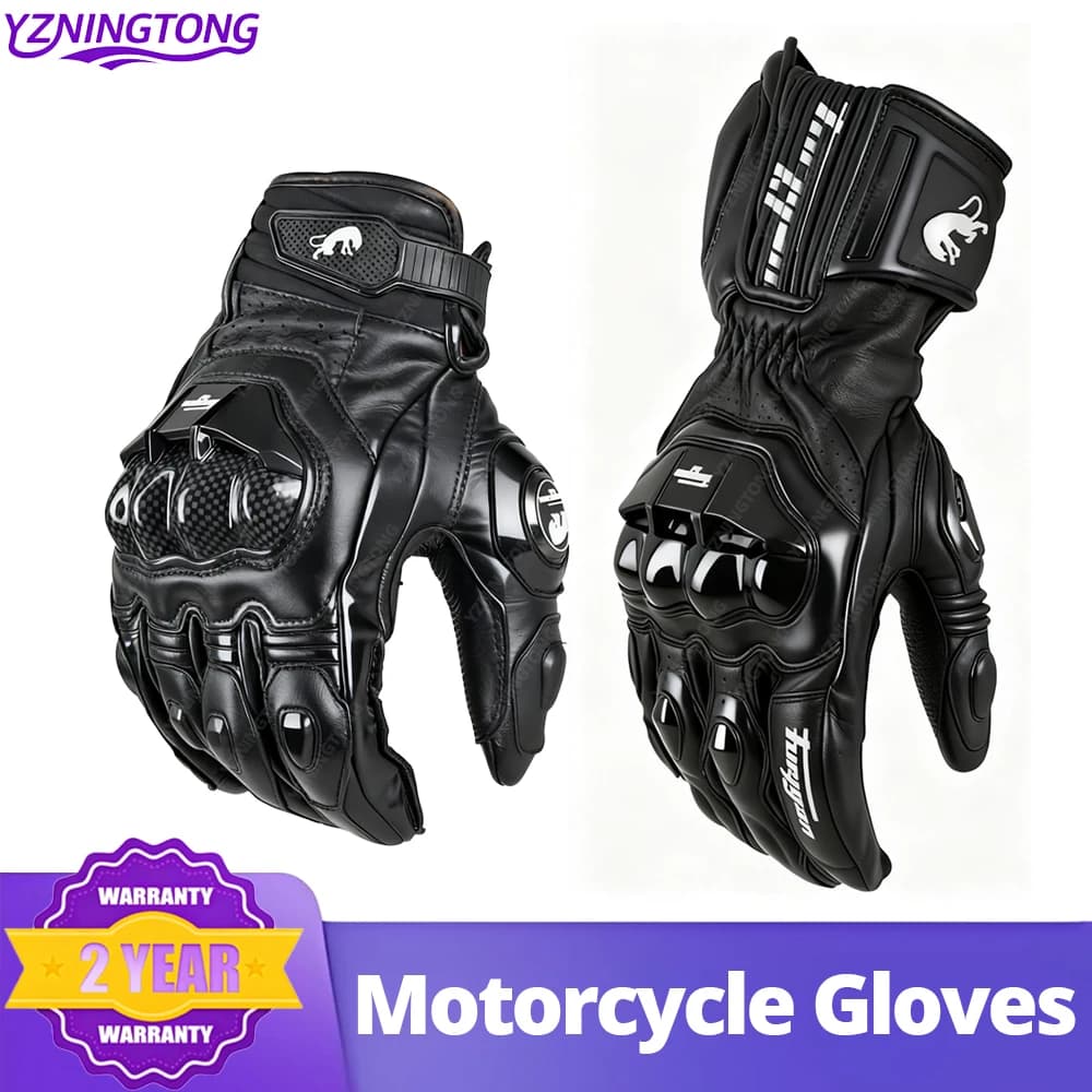 Guanti da moto professionali in pelle Rosso Bianco Motos da corsa fuoristrada Resistenza alla caduta Luvas da esterno SUV neri stile lungo completo