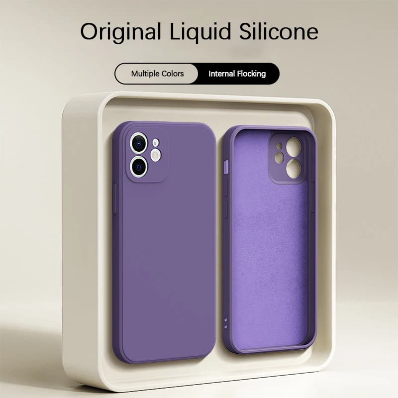 Original Liquid Silicone Phone Case for Apple iPhone 12 11 Pro Max Mini Soft Fashion Plain Classic Back Cover High Qualtiy Shell