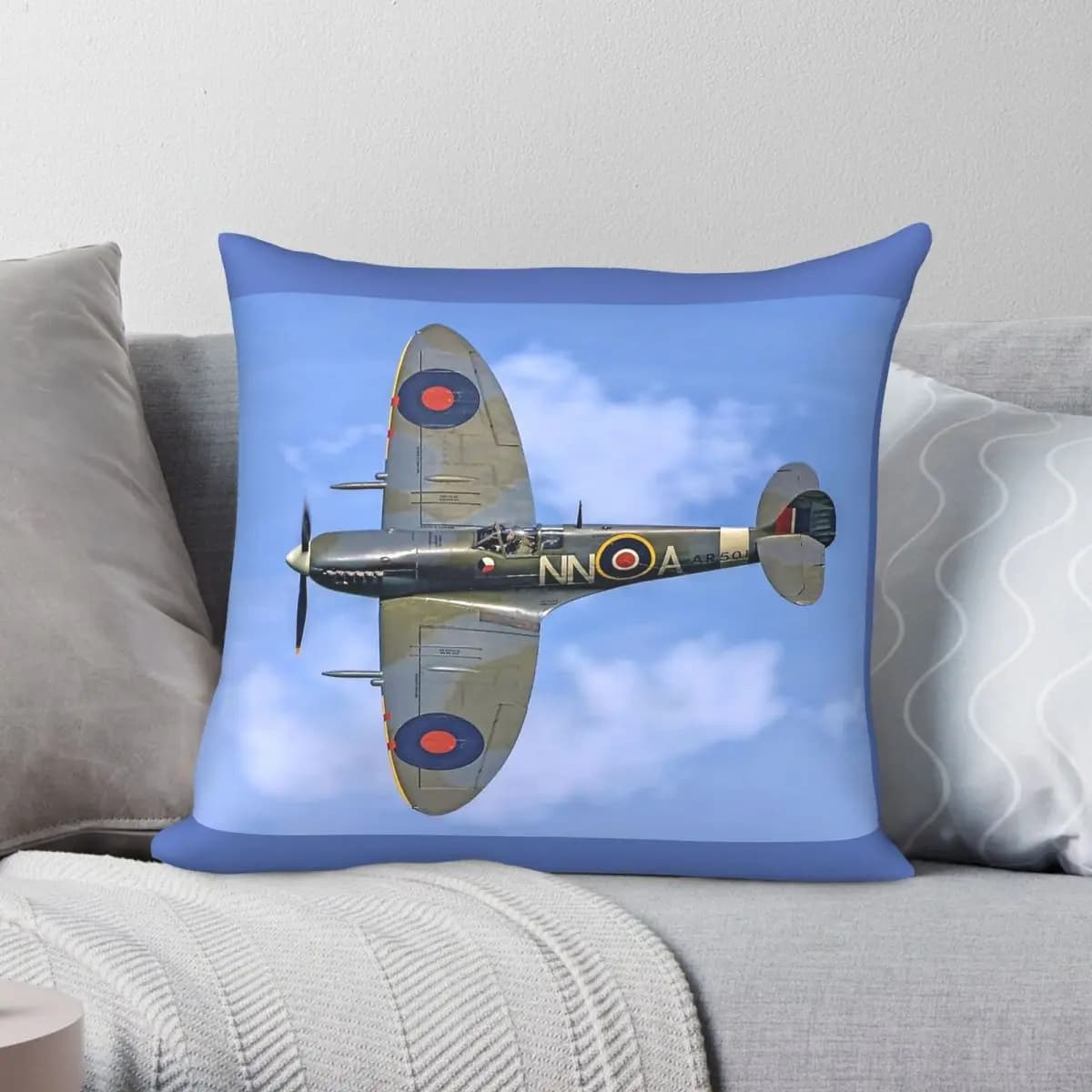 Federa per cuscino Supermarine Spitfire in poliestere, lino, velluto, decorazione creativa con cerniera, fodera per cuscino per divano