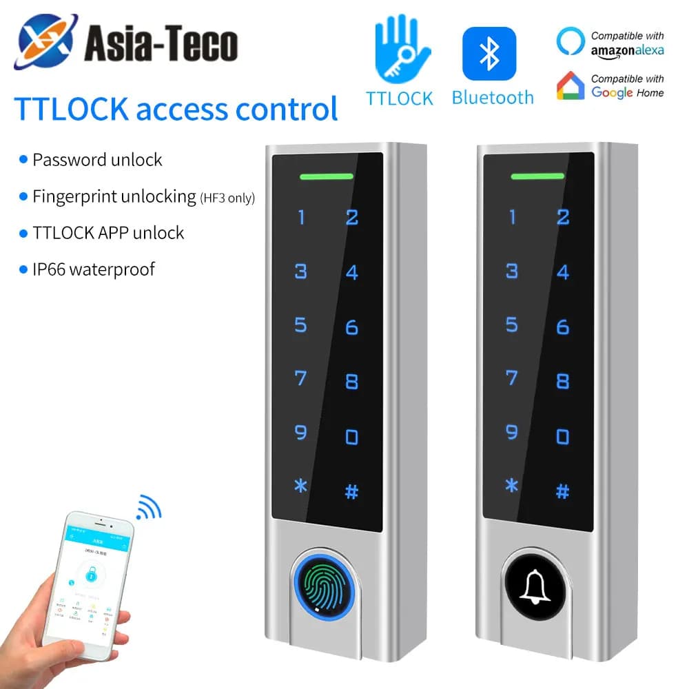 Zine-Alloy IP66 impermeabile Smart TTLock App Bluetooth Fingerprint o Bell Access Control tastiera apri lettore sistema di chiusura della porta
