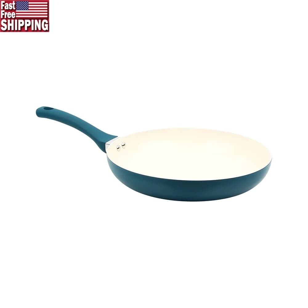 Padella antiaderente in ceramica e alluminio da 12 pollici, facile da pulire, lavabile in lavastoviglie, manico rivettato, riscaldamento rapido, piani cottura essenziali per la cottura