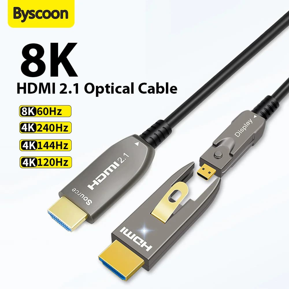 Byscoon Fibra ottica staccabile HDMI 2.1 AOC-Active 8K@60Hz 4K@240Hz 48Gbps Per proiettore Blu-ray Home Theater 1-30M
