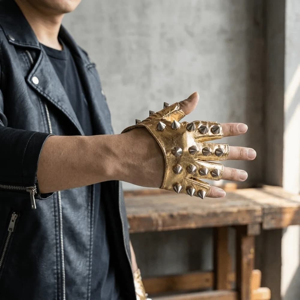 Personality Fingerless Rivet Gloves Solid Color Hip Pop Half-palm Gloves Punk PU Leather Patent Leather Gloves Nightclub