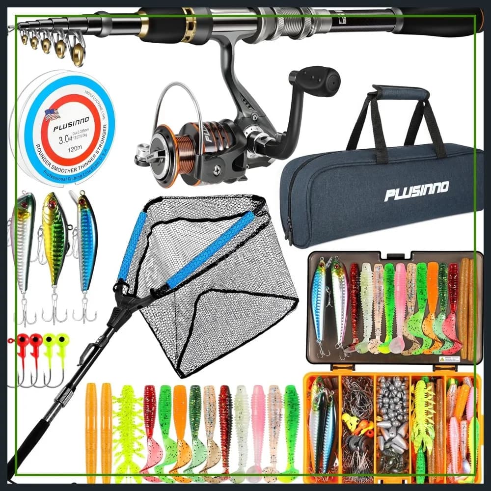 Kit di Pesca per Principianti: Canna, Mulinello, 137 Esche, Rete, Scatola Porta Attrezzi e Borsa per Bass e Trota