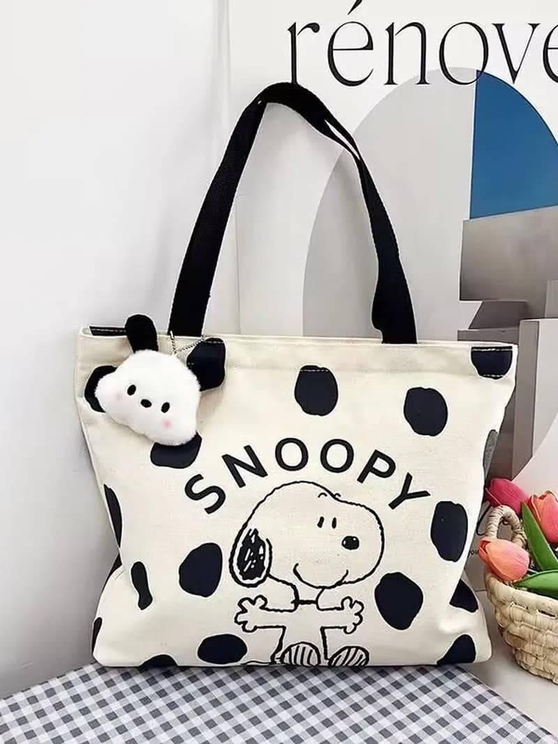 Borsa a Tracolla in Tela con Cerniera Snoopy Cartoon per Donne, Borsa Capiente Casual per Studenti, Uso Quotidiano e Viaggi