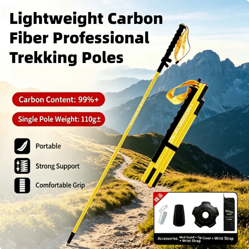 Carbon Fiber Trekking Pole Foldable Portable Professional Trail Running Hiking Stick Outdoor Mountaineering Walking Cane