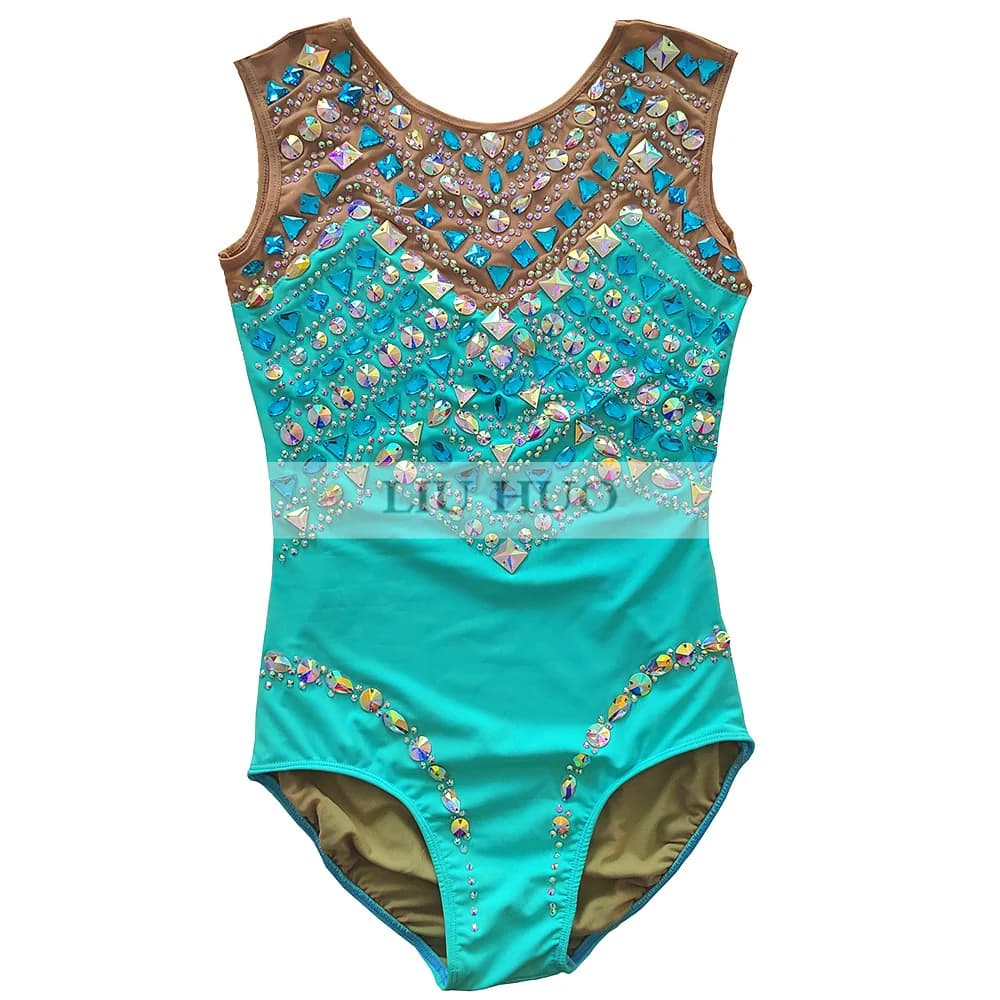 LIUHUO Personalizza Costume da Donna Ragazza Prestazioni Ginnastica Ritmica Body Concorso Pattinaggio su Ghiaccio Vestito Blu Teen Modern