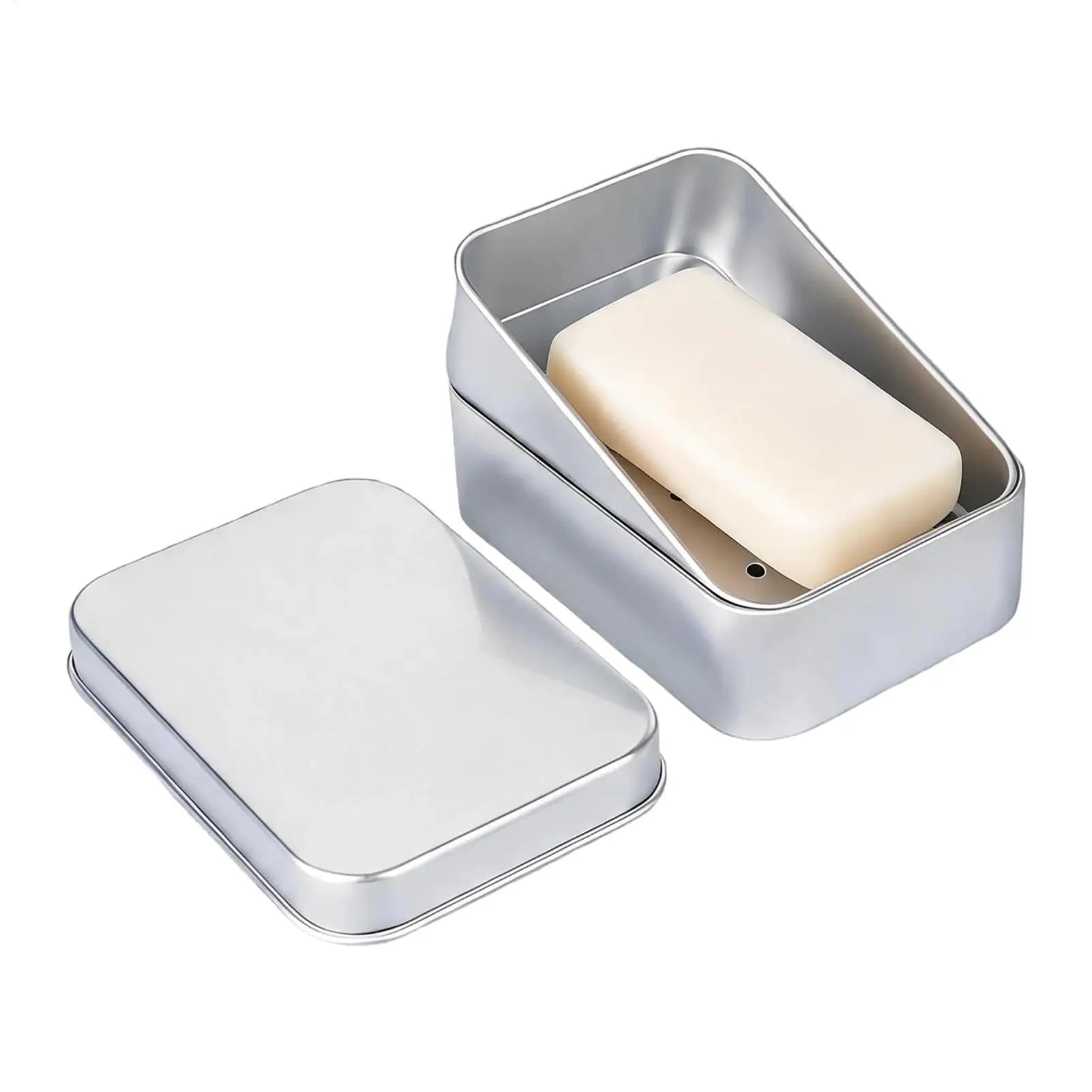 Soap Holder with Lid Aluminum Soap Box Container with Removable Draining Layer Moistures Resistant Travel Soap Tray Container