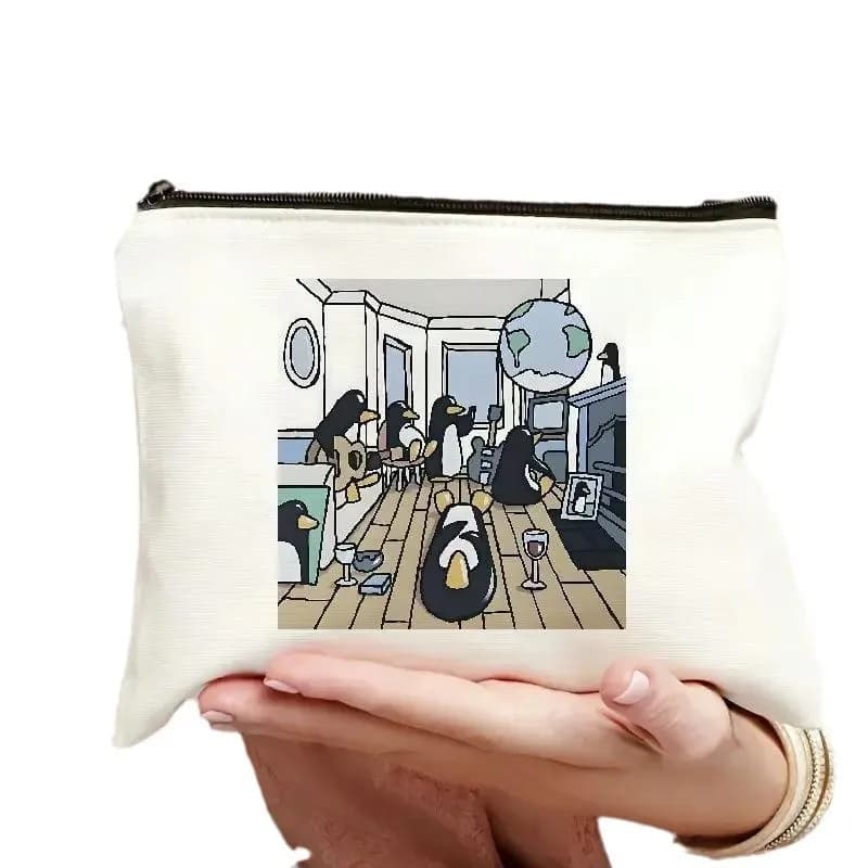 Cute Penguin Family Party Print Makeup Bag Zipper Cosmetic Pouch Portable Travel Toiletry Storage Organizer Women Gift Accessory