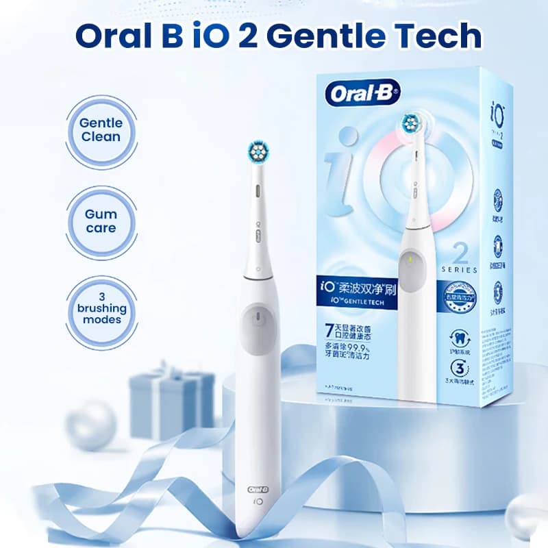 Oral-B iO2 Electric Toothbrush Automatic Pressure Control 3 Modes Smart Reminder IPX7 Waterproof