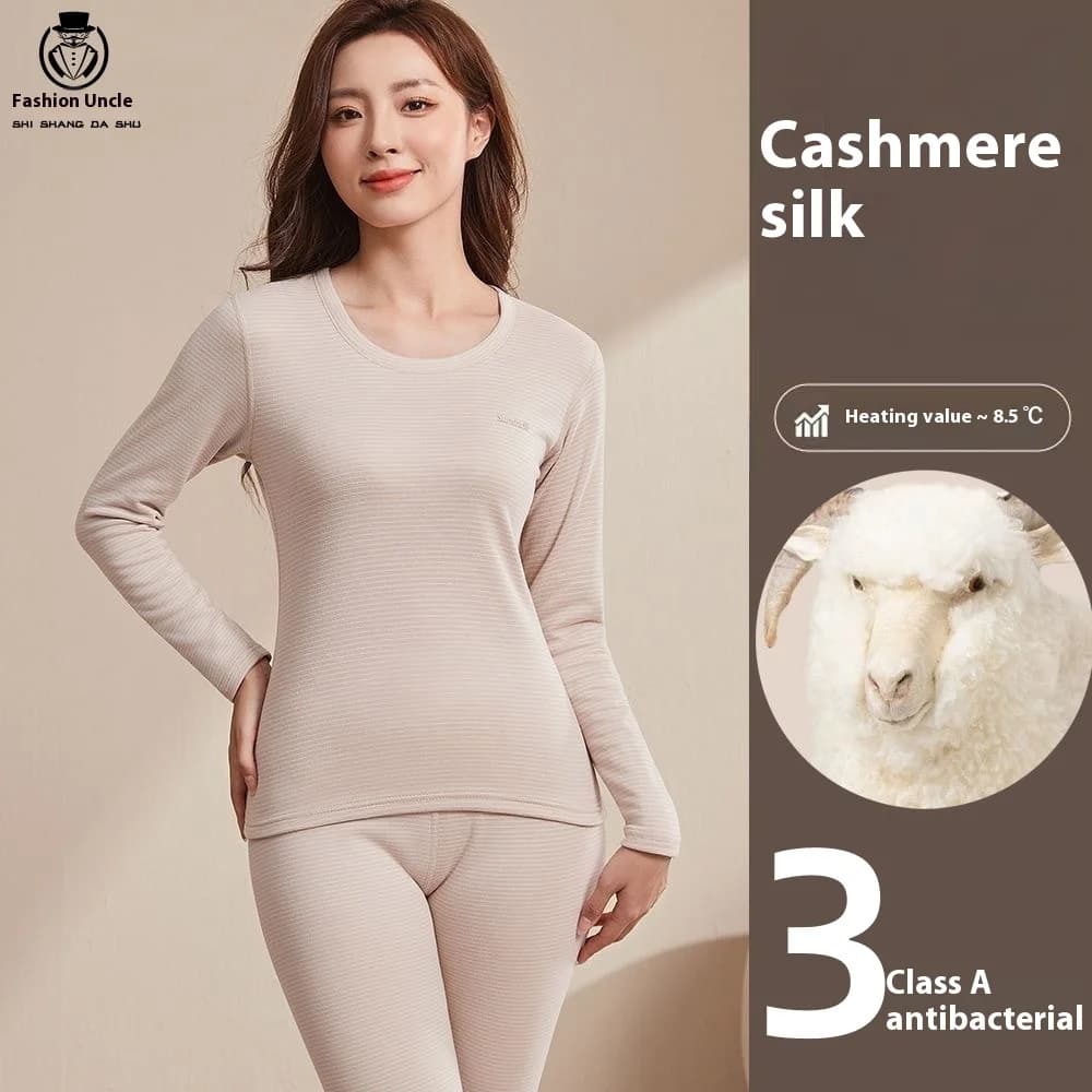 Nuovo set caldo in seta cashmere autunno e inverno, biancheria intima termica a righe per ragazze e studenti, strato base superiore e inferiore