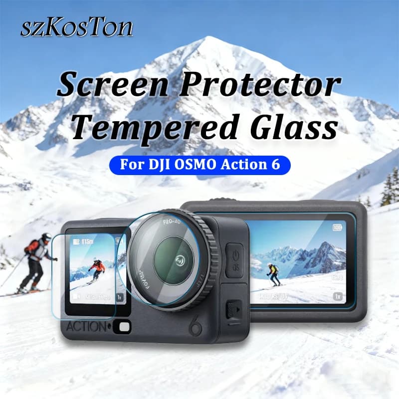 9H Tempered Glass Film for DJI OSMO Action 6 Goal + Screen + Front LCD HD Protective Anti-scratch Glass Film
