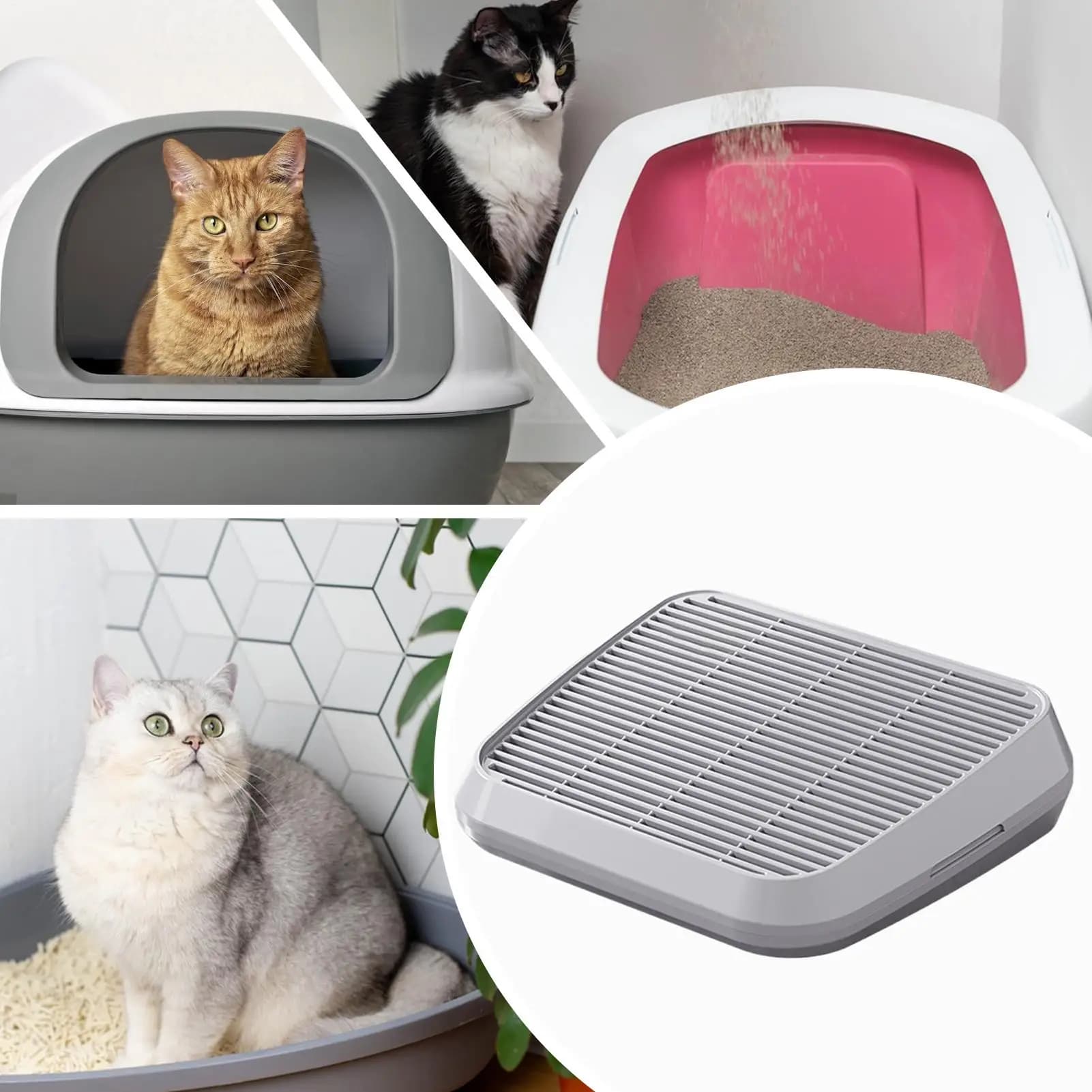 Rampa per gradini per lettiera per gatti da interni Vassoio rialzato a doppio strato con funzione filtro Trappola antiscivolo Facile pulizia