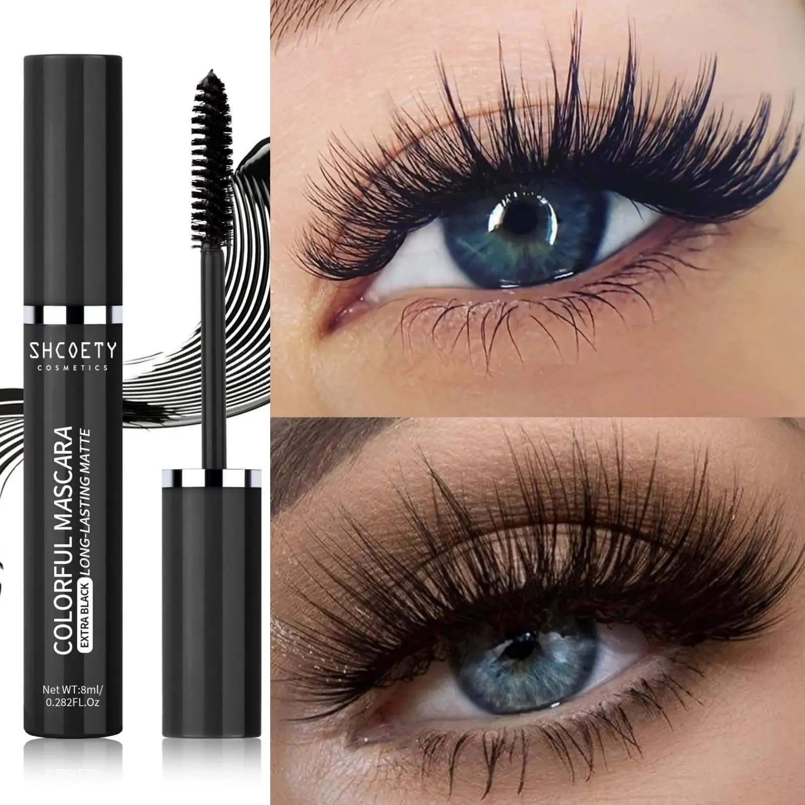 1 long-lasting waterproof mascara: black/pink/blue, antivigetative, for complete eyelashes, suitable for festival and stage makeup