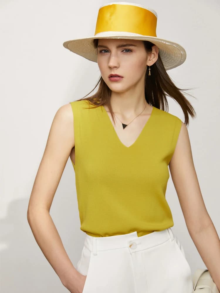 AMII Gilet Minimalisti da Donna Estate 2023 Nuovi Semplici Versatili con Scollo a V Hyperbola Top Sottile Crop Top Canotta 12342277