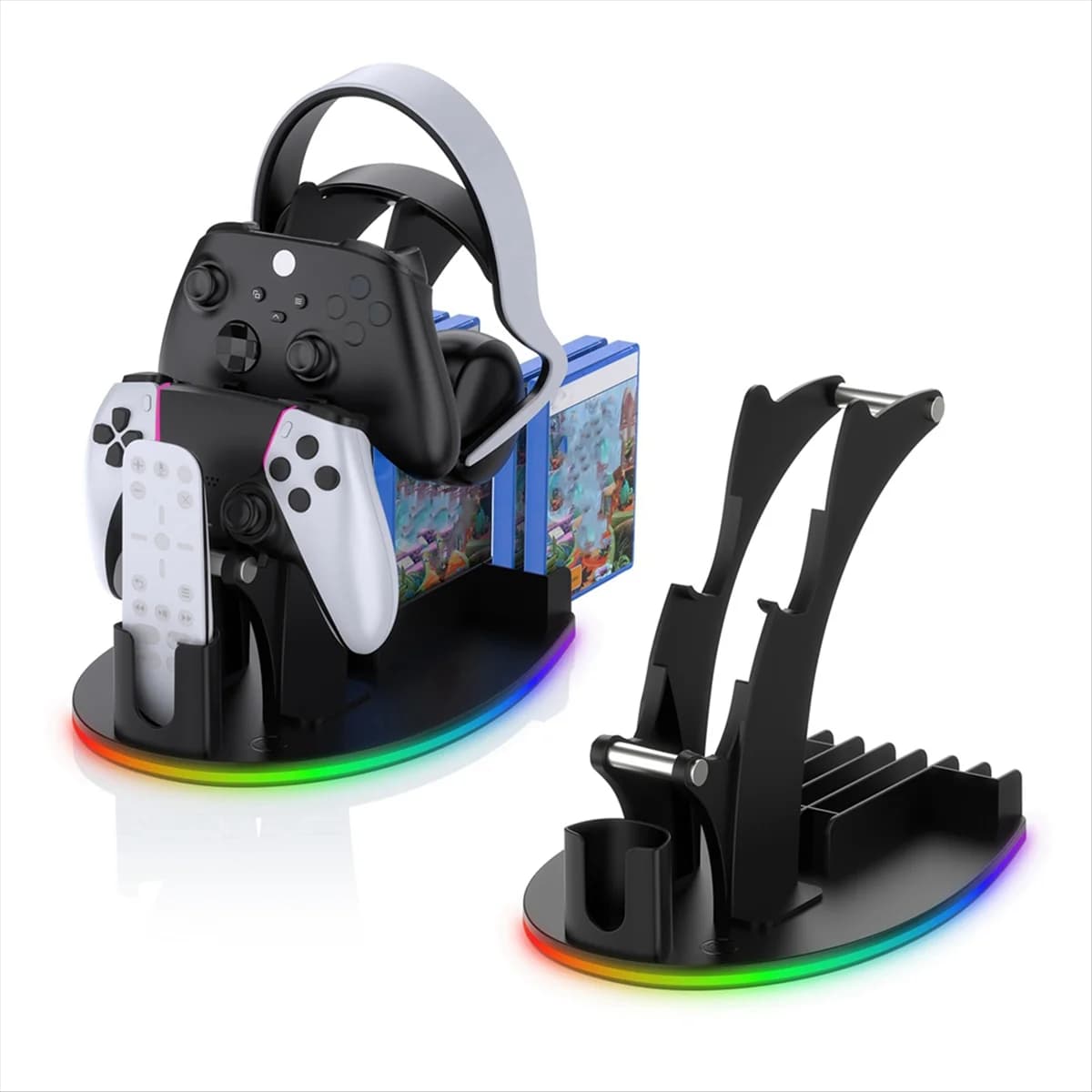 A74Z Per supporto da tavolo Supporto controller con luci RGB Supporto per cuffie/maniglia/remoto/disco Supporto da tavolo nero