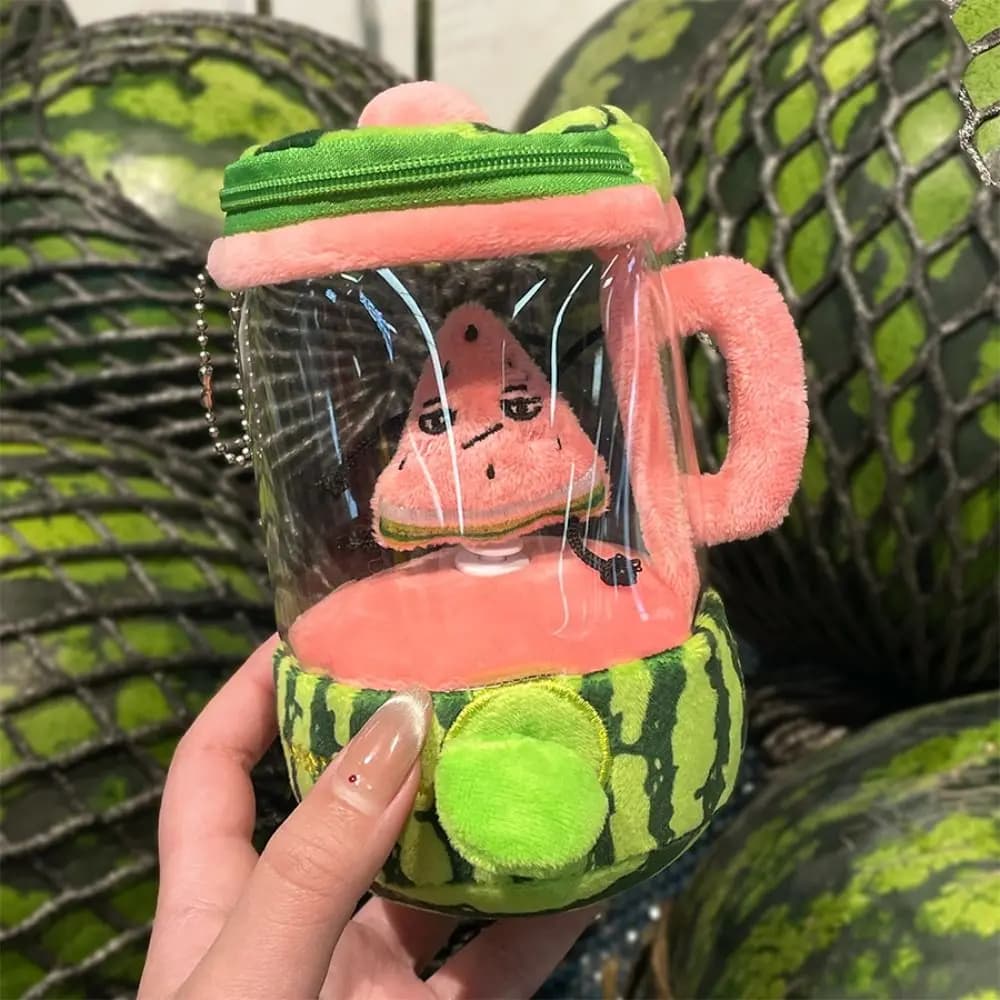 Cartoon Fruit Juicer Plush Toy Watermelon/Orange/Banana Bag Pendants Blender Toy Drawstring Rotating Plush Keychains