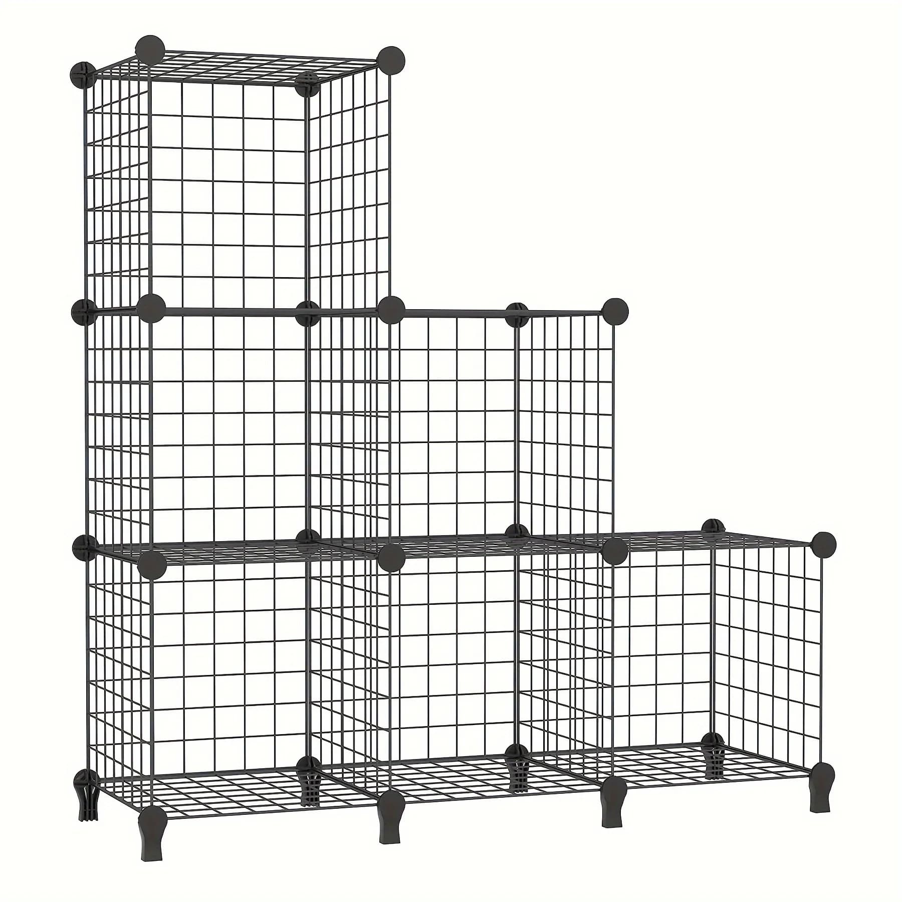 Scaffale portaoggetti in metallo a 6 cubi, organizer in filo metallico per armadi, organizer portatile per vestiti per camera da letto, casa e ufficio, nero, multiuso
