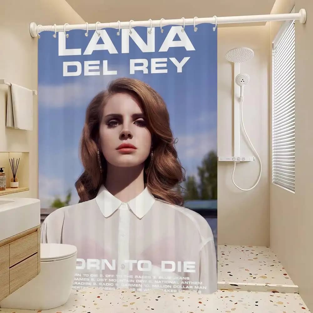 Tenda da doccia modello Lana Del Rey 1pc nera e rosa con ganci Tessuto in poliestere lavabile in lavatrice impermeabile astratto