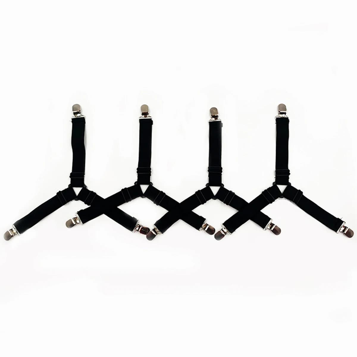 4 Piece Black Anti Slip Triangular Fixator with Adjustable Elasticity, Suitable for Fixing Bed Sheets, Tablecloths, Etc