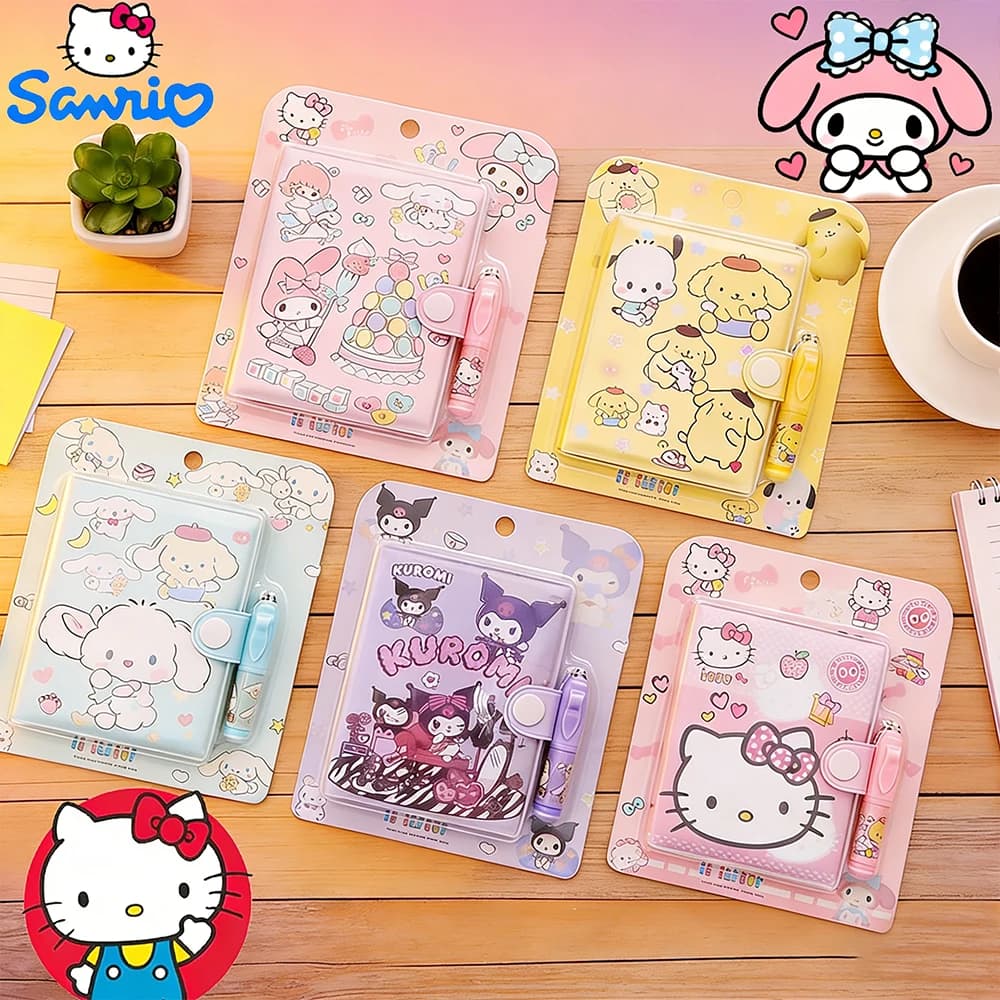 Quaderno Sanrio Hello Kitty Kawaii My Melody Kuromi, blocco note con personaggi dei cartoni animati, mini diario con penna Sanrio, quaderno per studenti.