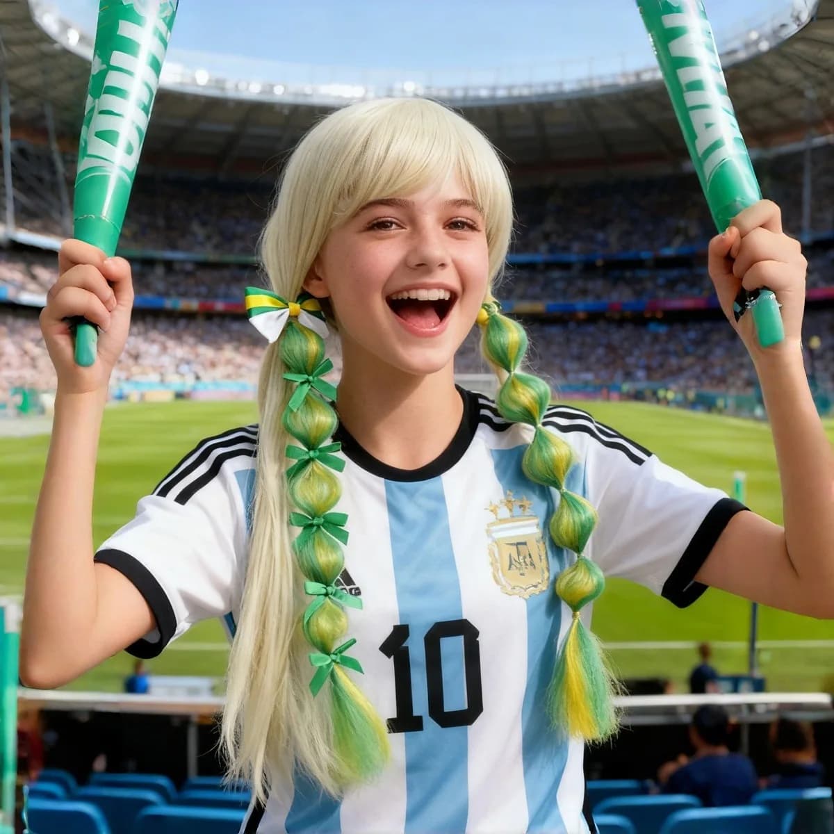 Accessorio per capelli intrecciati colorati per tifosi di calcio, con elastico per capelli a coda di cavallo, colore verde-giallo